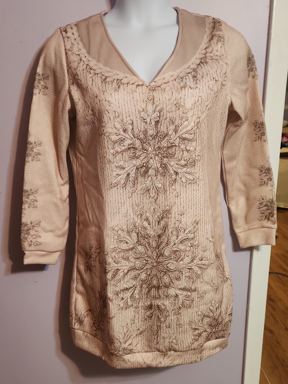 Floral Embroidered Beige Tunic